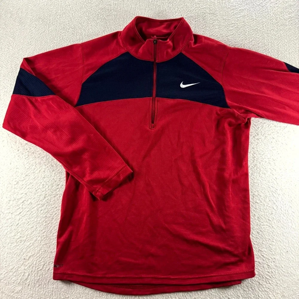 Nike Pullover Mens XL Red Fit Dry 1/4 Zip Waffle Knit Athleisure Performance